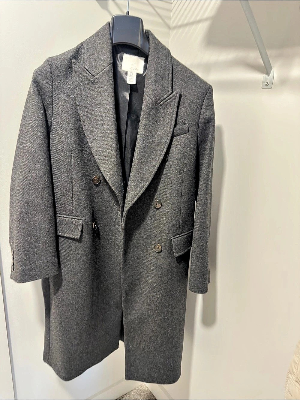 H&M Premium Double-Breasted Wool Blend Coat in Gray Size XA